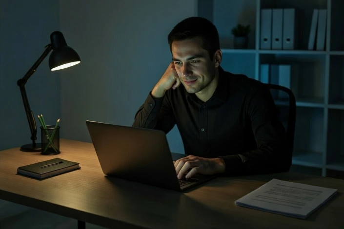 Dramatic lighting office person