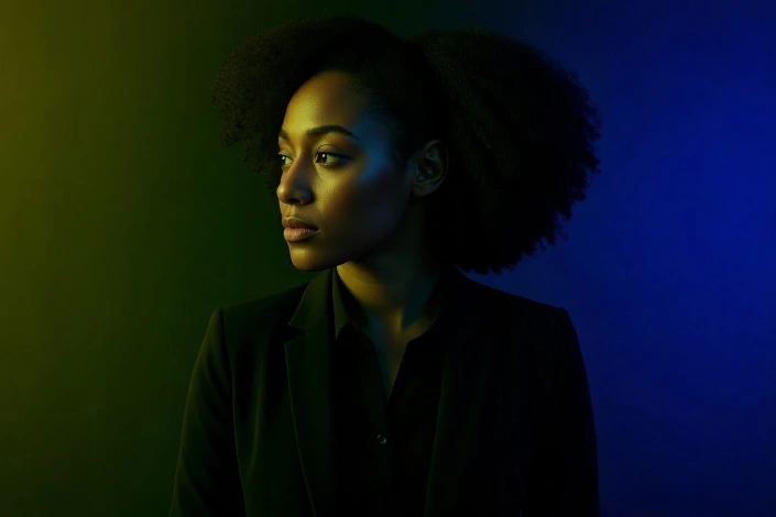 Dramatic lighting office person